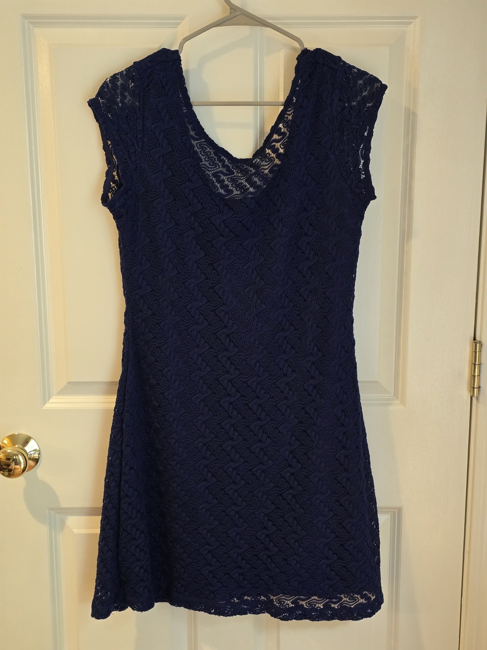 Women's Navy Lace V-Neck Dress